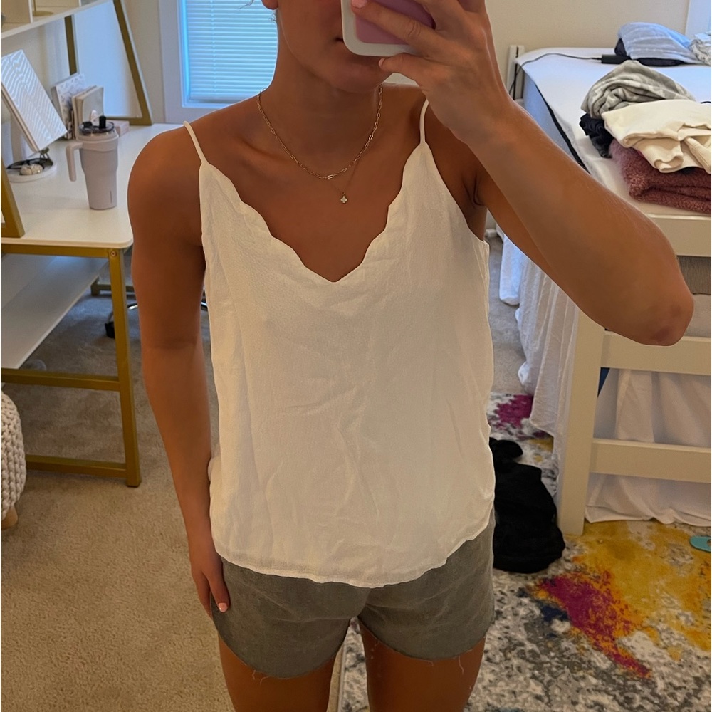 white scallop neckline tank top
